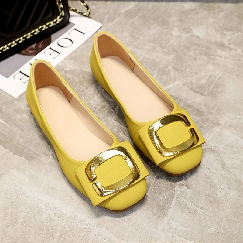 

Женские новые кожаные туфли 2026 года во французском стиле с квадратным носком, на мягкой подошве, низкие, желтые