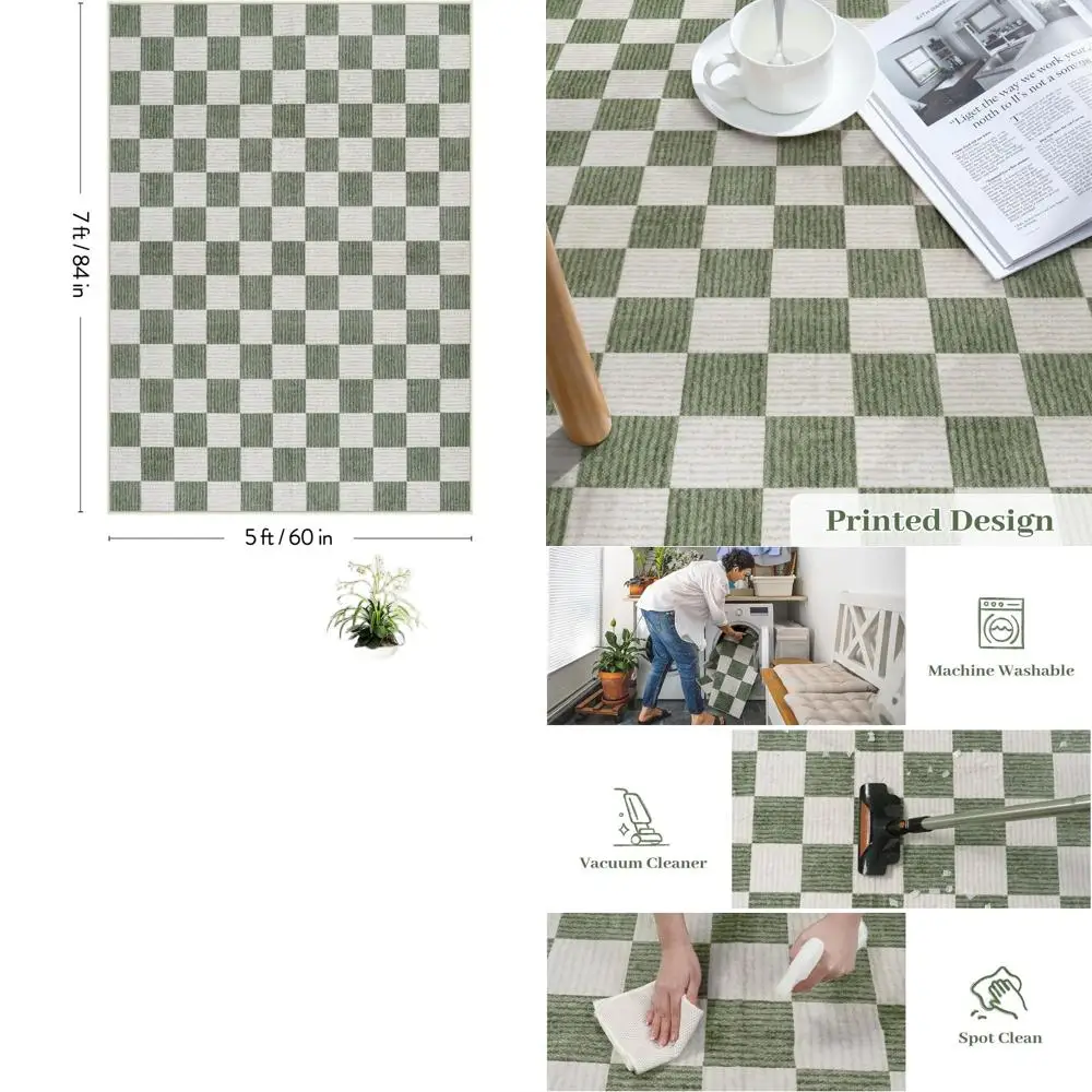 

Sage Green 5x7 Rug - Checkered, Soft, Non-Slip for Living Room, Playroom, and Dining Area