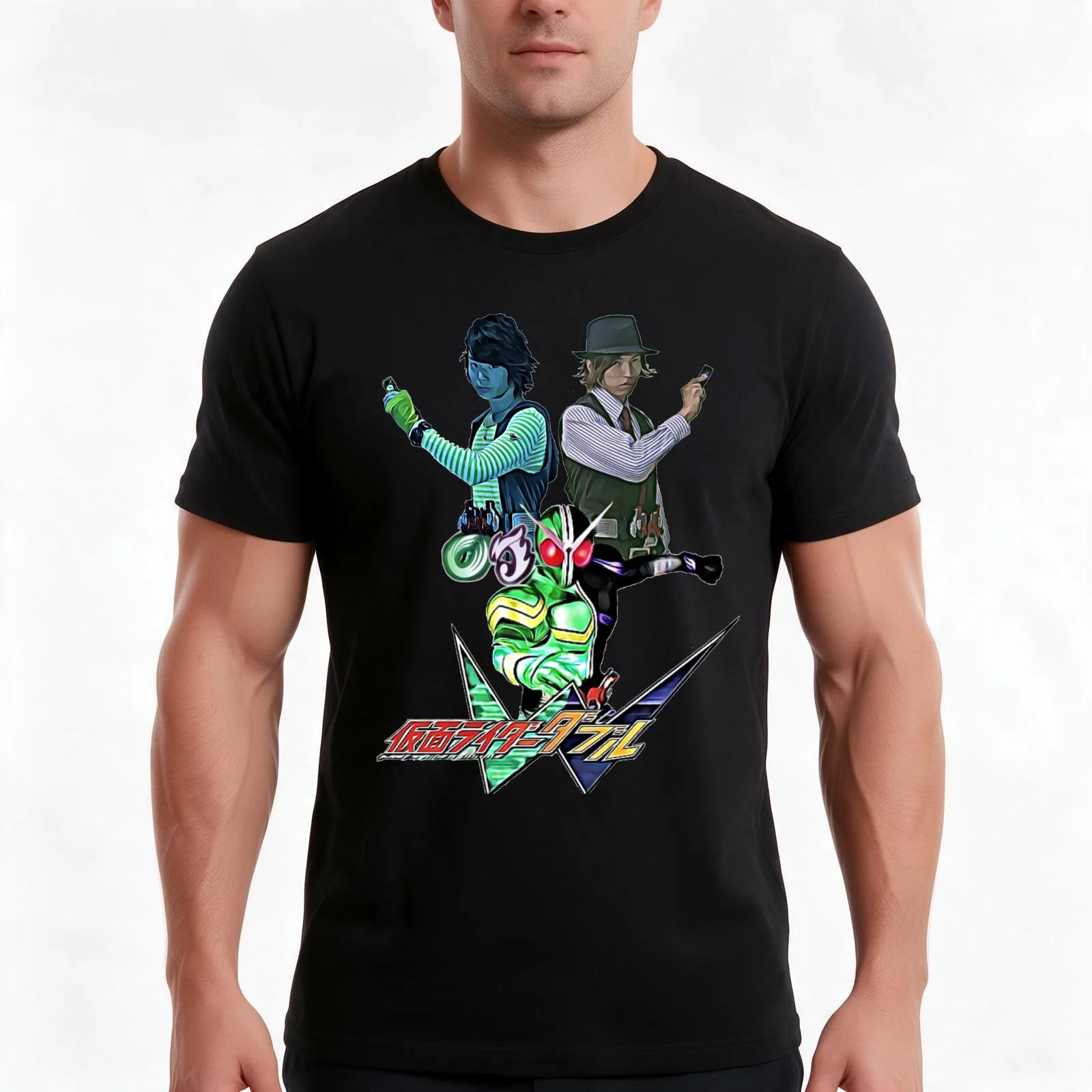 Kamen Rider W Double Hard Boiled T-Shirt, Summer Casual Cotton Tee, Oversized Streetwear Tops, Vintage Graphic Print