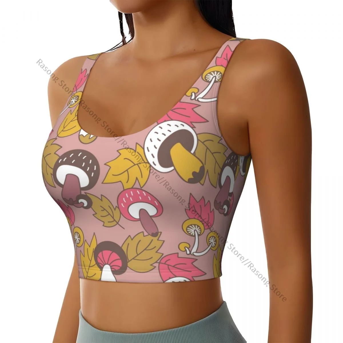 Women Sexy Sports Vest Autumn Maple Leaves Mushroom Pattern Female Streetwear Sport Lingerie Tee Crop Top