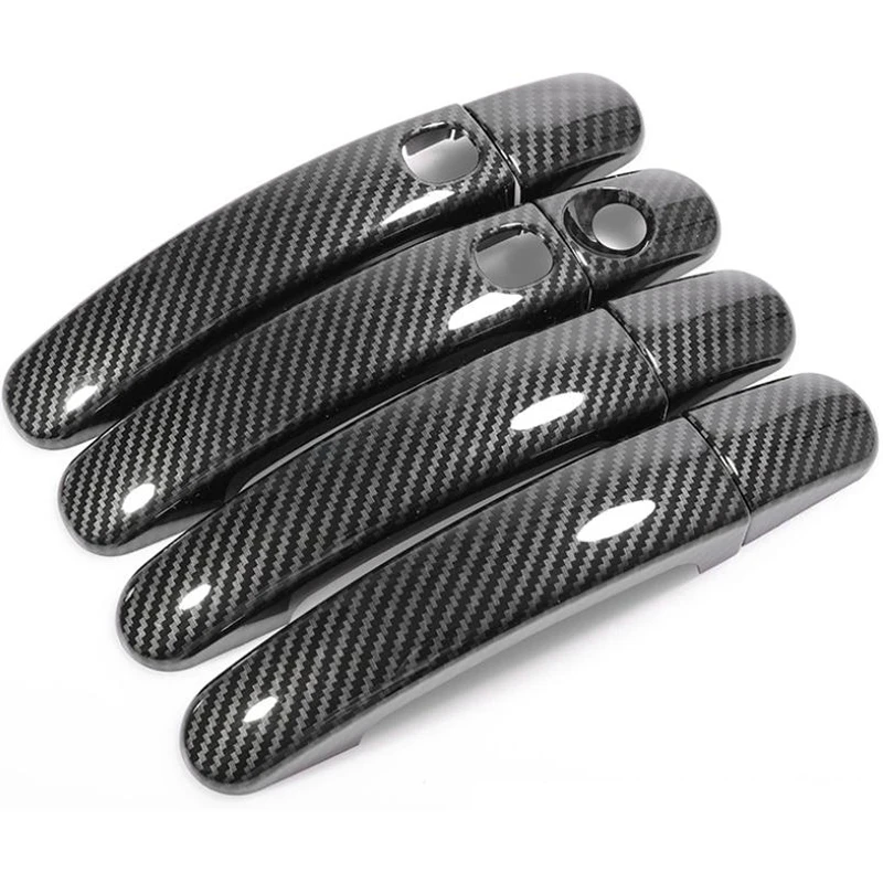 Carbon Fibre Car Door Handle Covers Trim Frame Handle Door Bowl with Smart Keyhole Accessories for 2015-2019