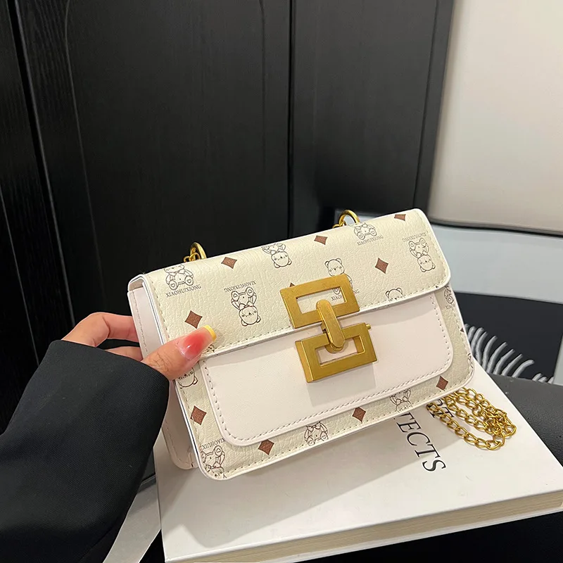 

Женская уникальная сумка через плечо с винтажным принтом и цепочкой с замком, стильная текстурированная повседневная сумка для поездок на работу