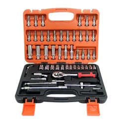 46pcs/53pcs Car Repair Tool Kit Ratchet Torque Wrench Spanner Screwdriver 1/4-Inch Socket Set Combo For Bicycle Repairing Tool