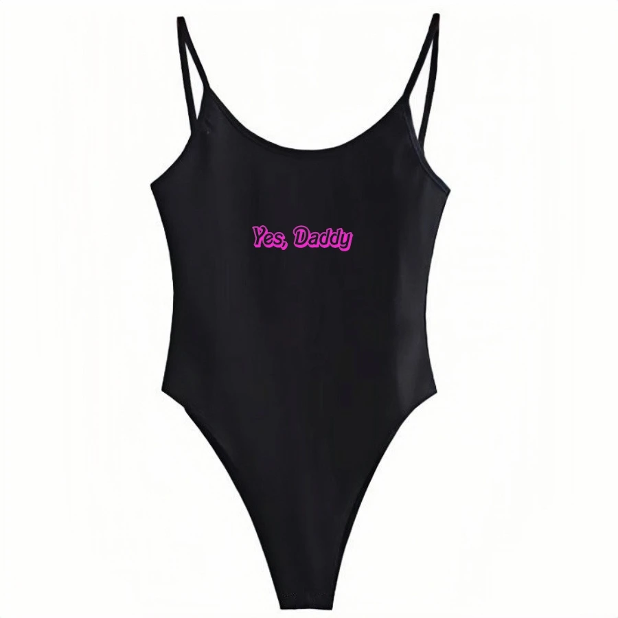 Yes Daddy Letter Women Thin Slip Sexy Tops Bodysuit Female Black White Sleeveless Straps Lingerie Bodysuits