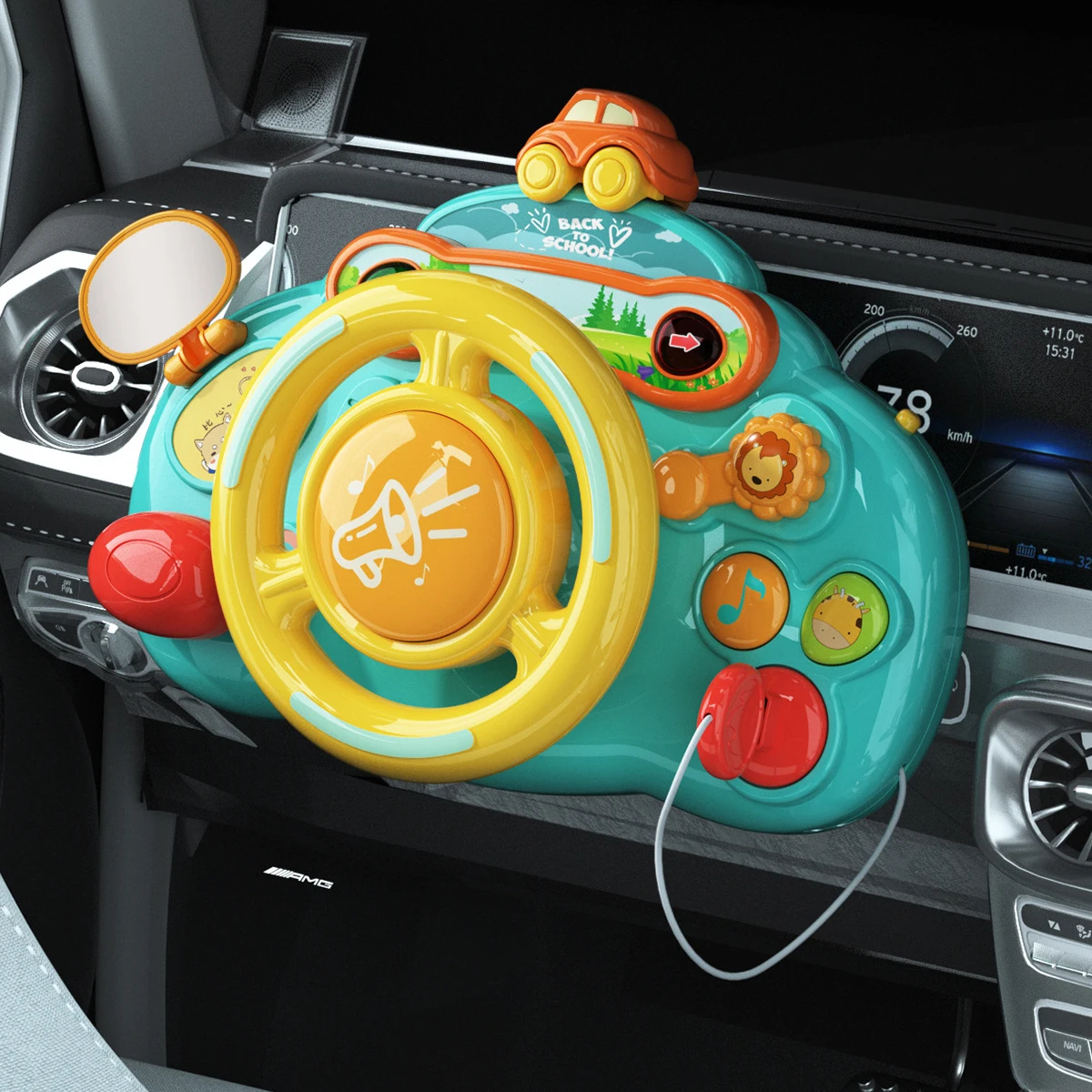 Cartoon Electric Simulate Driving Car Steering Wheel Baby Sounding Toys Kids Early Educational Stroller Driving Musical Toys