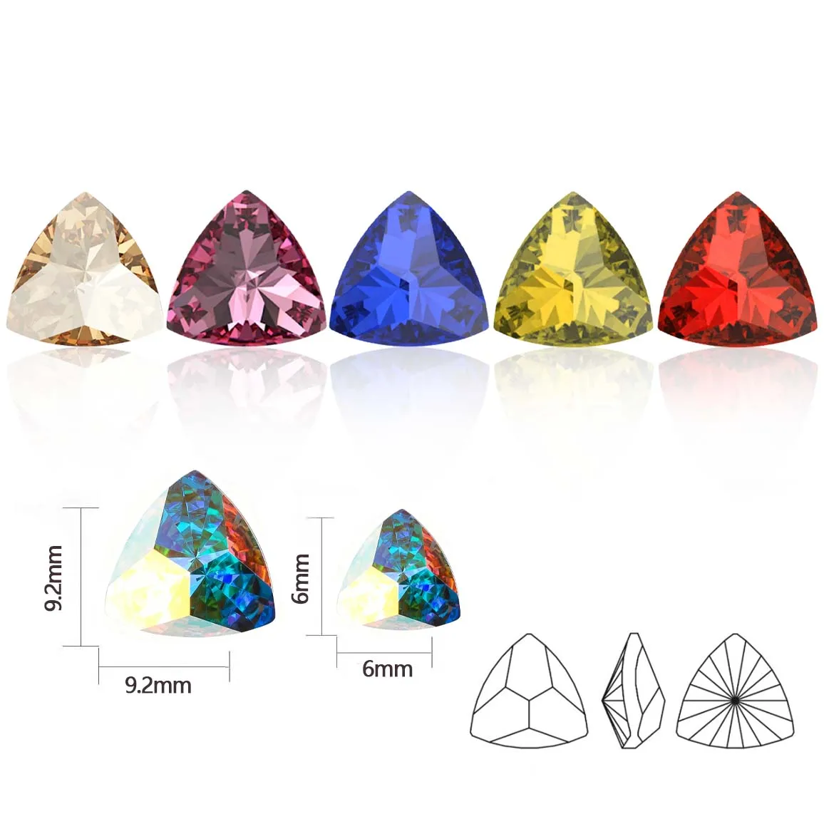 New Arrival 5A Quality Triangle DIY 10PCS Nail Accessories Rhinestones Pointback Colorful Glass Jewelry Making Beads
