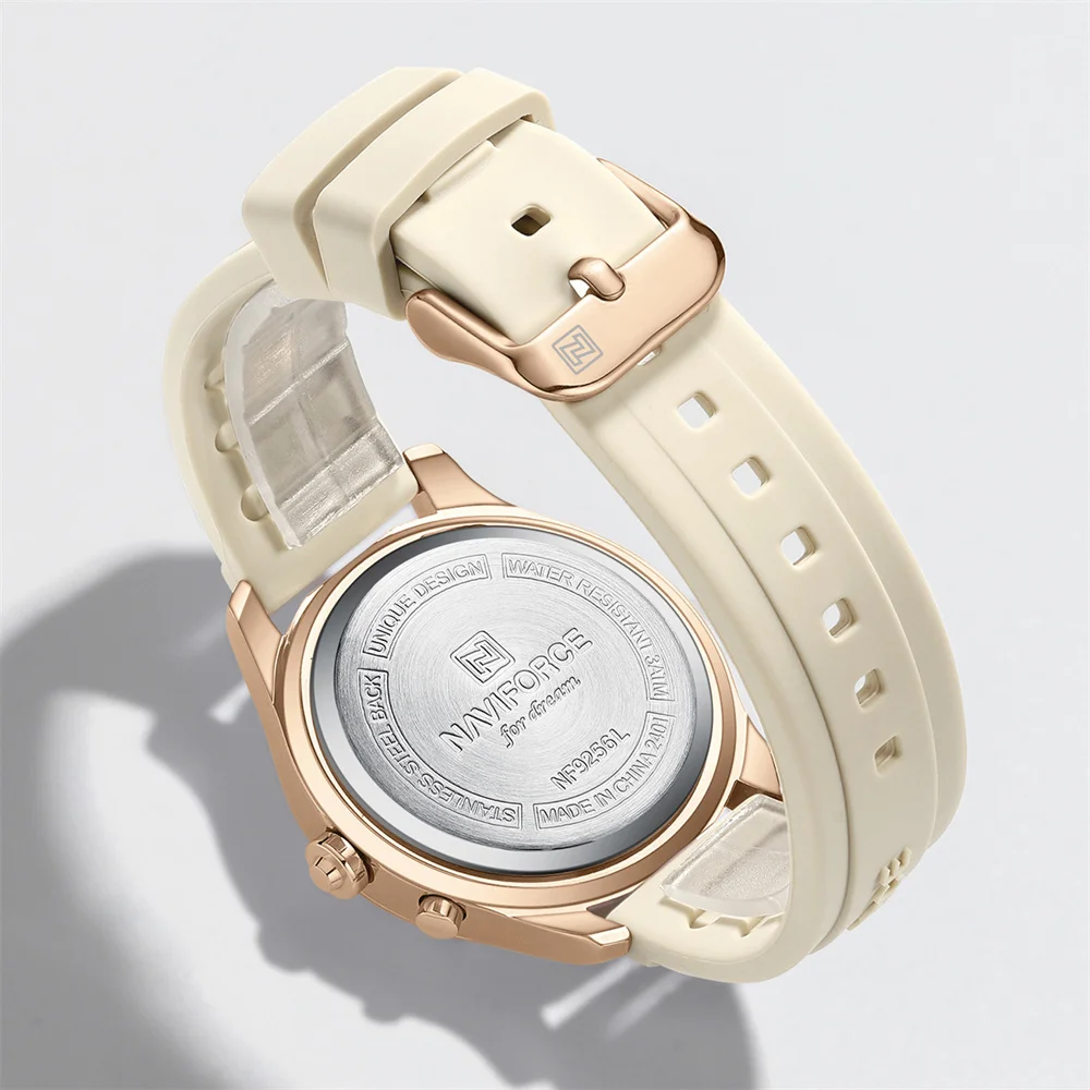 NAVIFORCE ساعة نسائية العلامة التجارية الفاخرة مقاوم للماء الأصلي سيدة فتاة ساعة اليد سيليكون المطاط سوار ساعة الإناث هدية 9256 #2