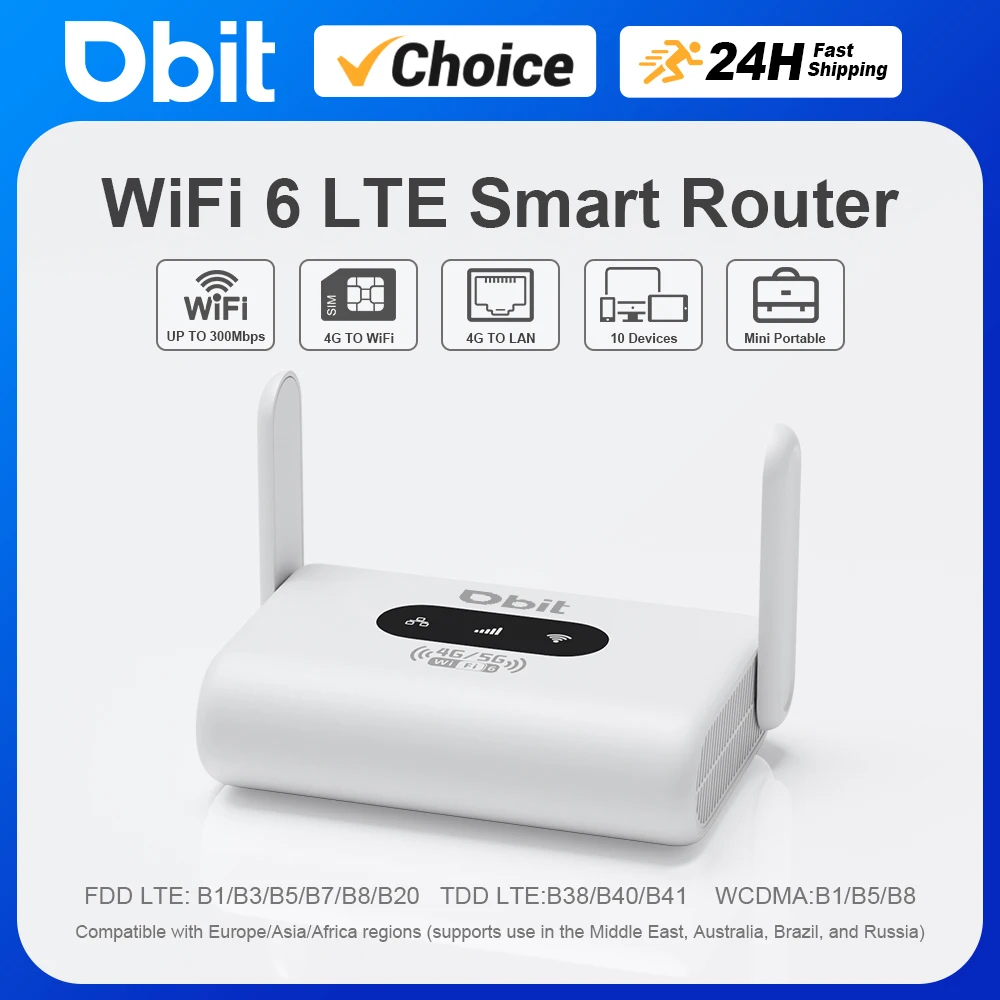 DBIT 4G LTE Router WiFi6 Router 300Mbps Modem 4G WiFi Portable Router Compatible with Non-Contract 5G SIM Cards Plug and Play
