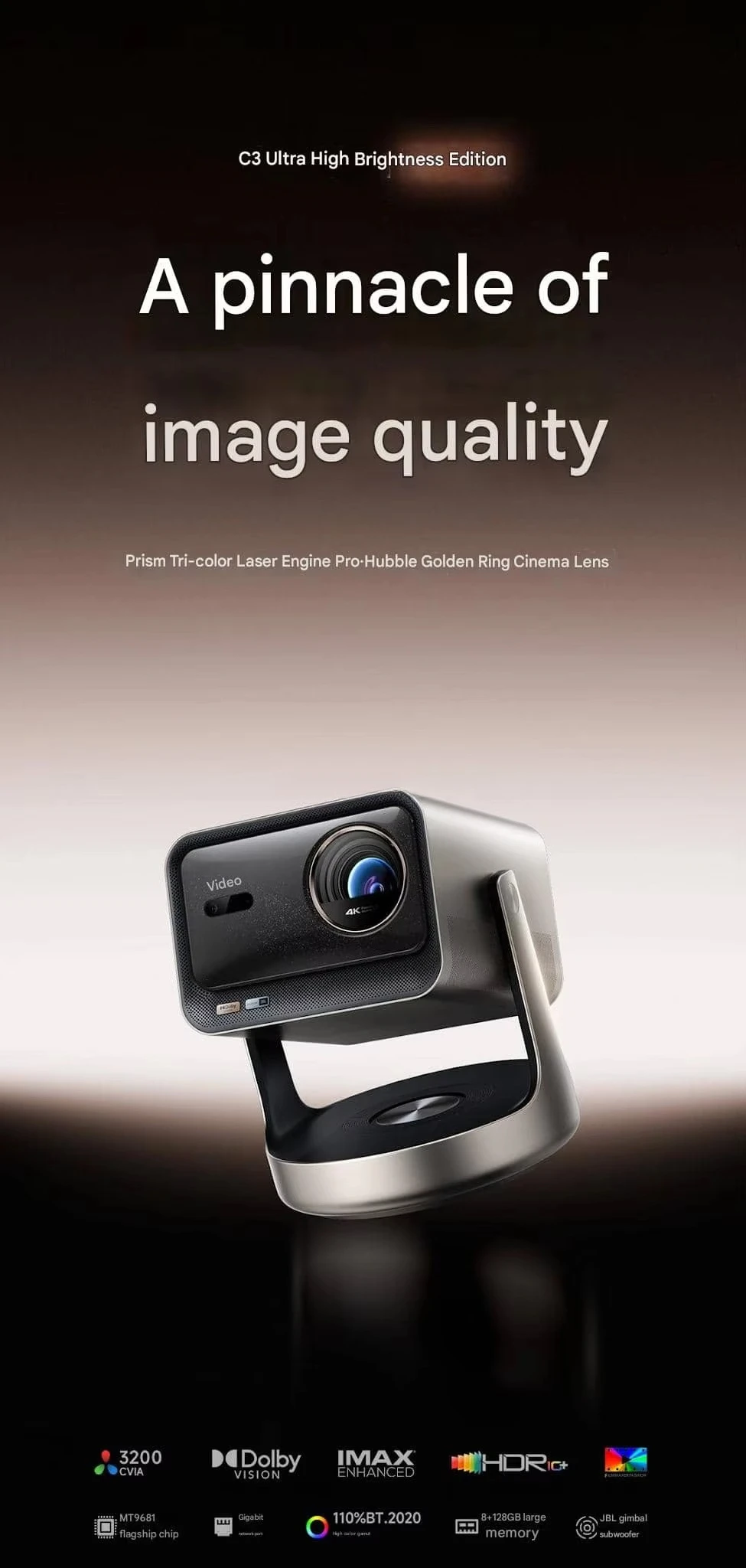 3200lm Lumens 4K UHD Triple Laser DLP Smart Portable Mini 4k Projector