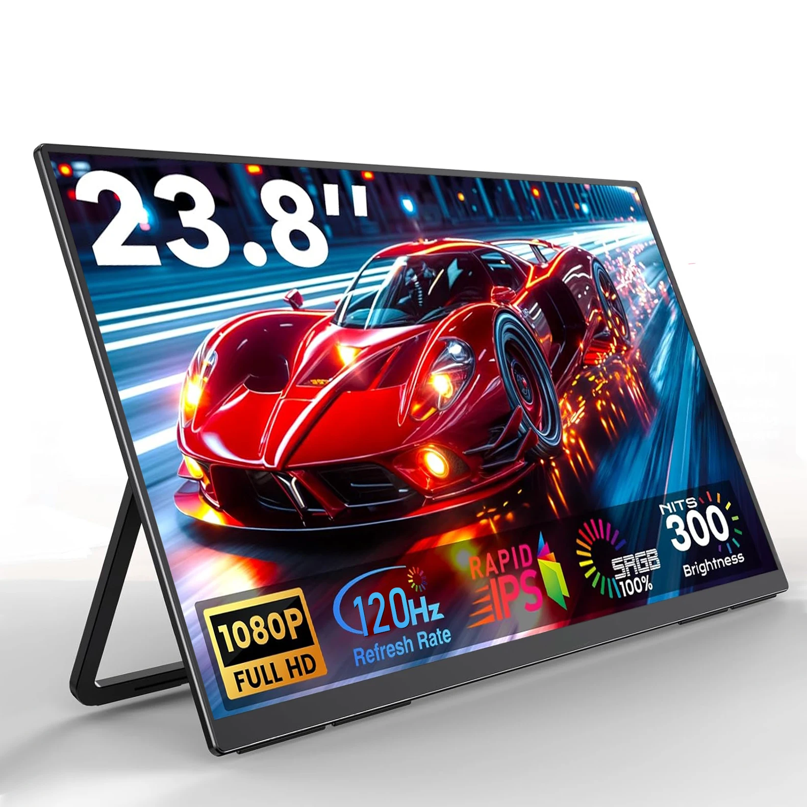 

23,8-дюймовый портативный монитор 120 Гц FHD 100% sRGB, внешний игровой экран с USB-C, подставкой LS и креплением VESA для мини-ПК, ноутбуков, расширения возможностей Mac и телефонов