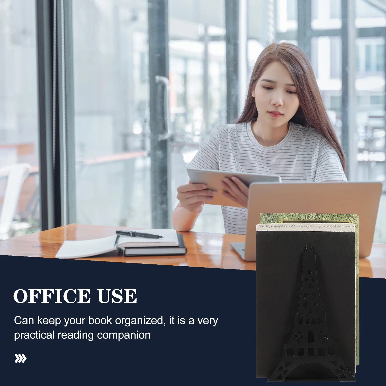 

2pcs Metal Bookends Sturdy Desktop Book Organizers Tower Shape Holders for Home Office Library Shelves Study Room Bookstore