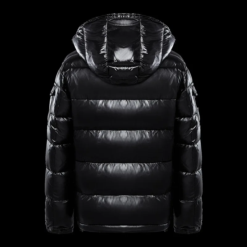 90% White Duck Down Down Jacket with Black Glossy Face for Men and Women, Large Size Jacket with Hood and Thickened Bread Jacket