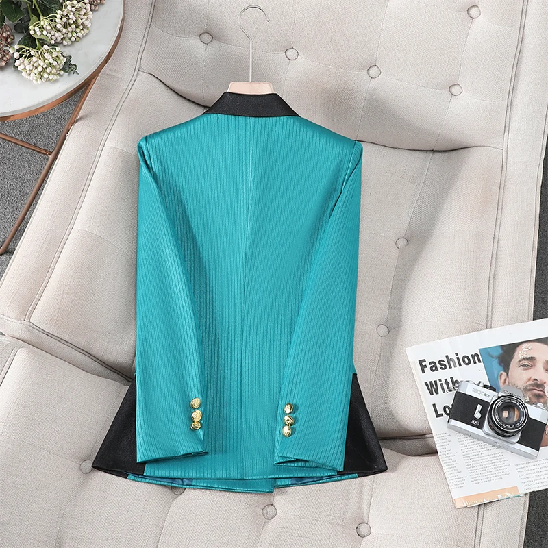 ZJYT Vrouwen Pak Blazer Elegante Jas 2025, Herfst Mode Koreaanse Stijl Double Breasted Jas Kleurblok Dames Tops Outerwears