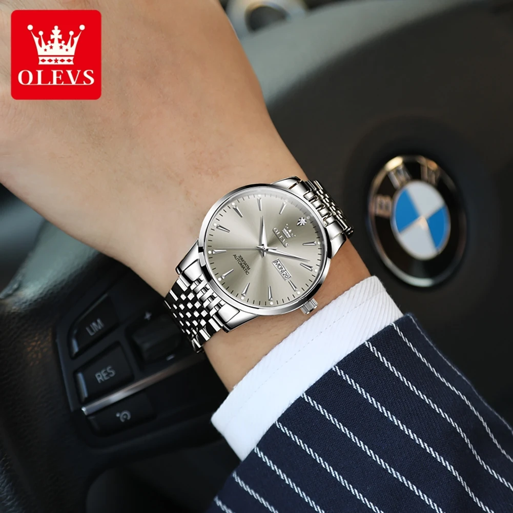 OLEVS 6635 Business Men\'s Watches Simple Fashion Automatic Mechanical Watch for Man Waterproof Stainless Steel Luminous Trend