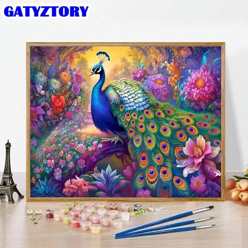 GATYZTORY Diy Painting By Number Flowers Peacock Kits Handpainted Picture By Number Kill Time On Canvas Home Decor Gift