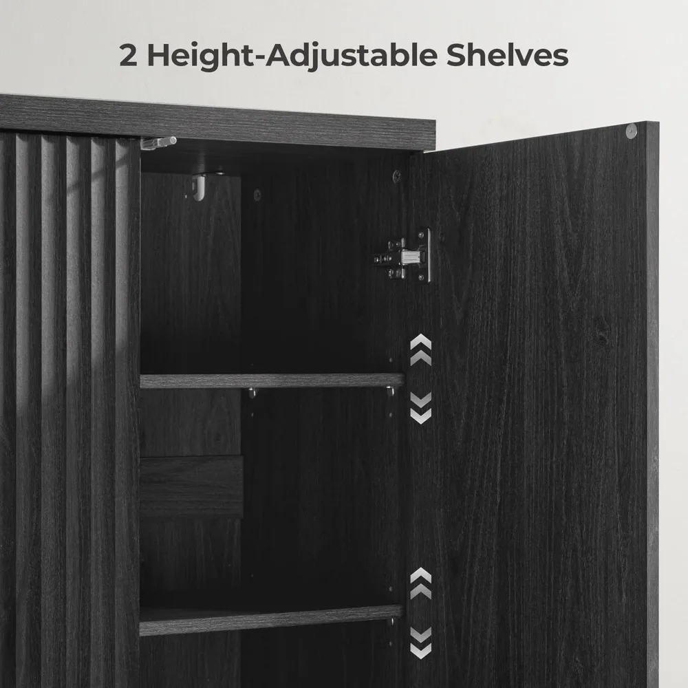 Armário buffet moderno de meados do século com portas de armazenamento e caneladas, aparador decorativo para console de mídia e mesa de centro