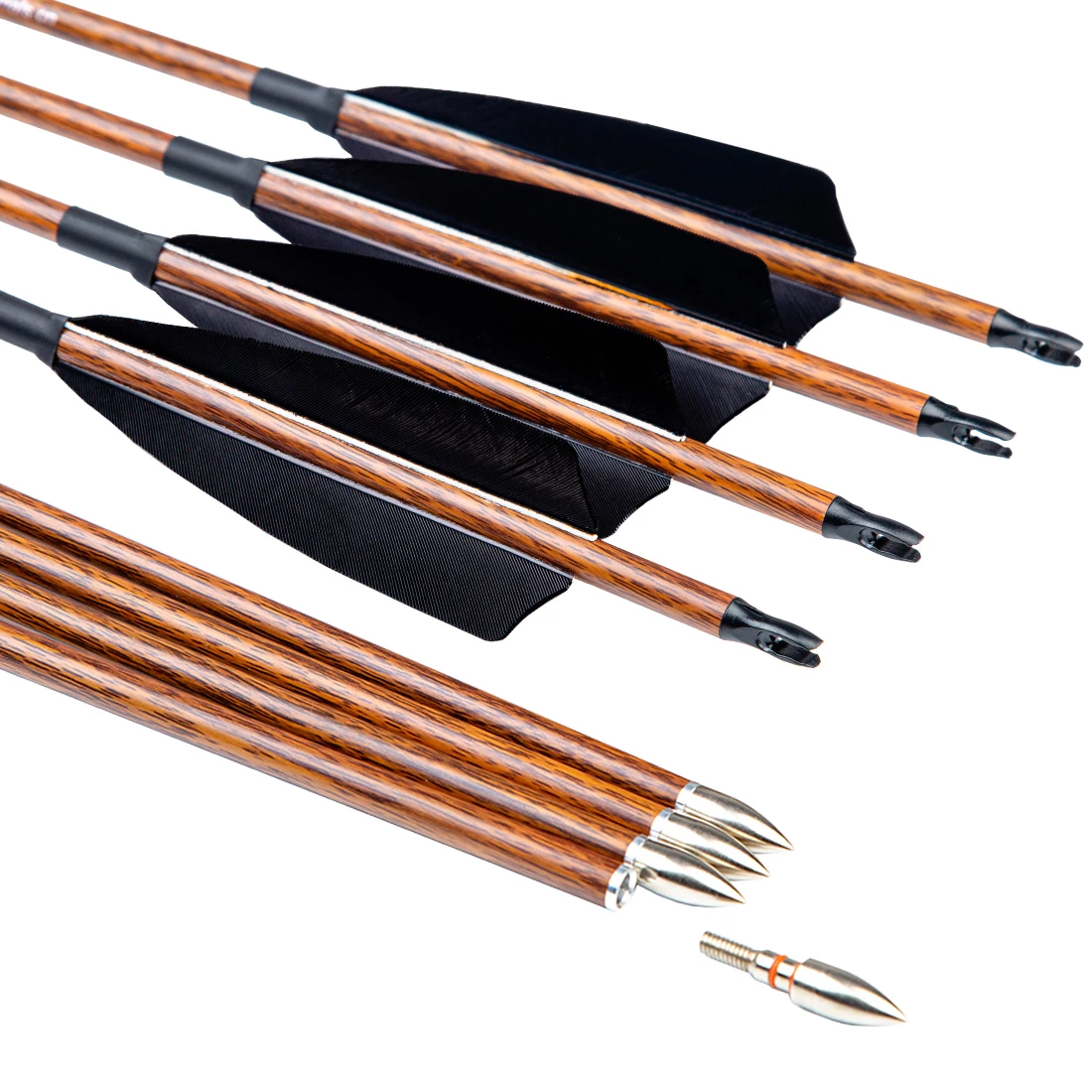 Wood Grain Pure Carbon Arrow ID 6.2mm 12pcs Straightness 0.003" Spine 400 500 600 For Archery Traditional Bow Hunting 4