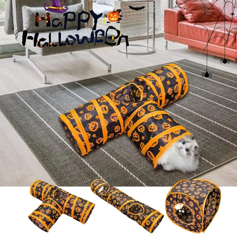 Cat Tunnels For Indoor Cats Foldable Cat Tubes And Tunnels Pumpkin Pattern Cat Enrichment Toys For Cats Kittens Rabbits Puppies