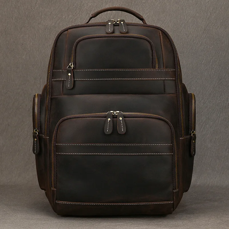 

Новый мужской ретро-рюкзак, студенческий кожаный рюкзак Crazy Horse, дорожная сумка из натуральной кожи большой вместимости, дюймовая сумка для компьютера