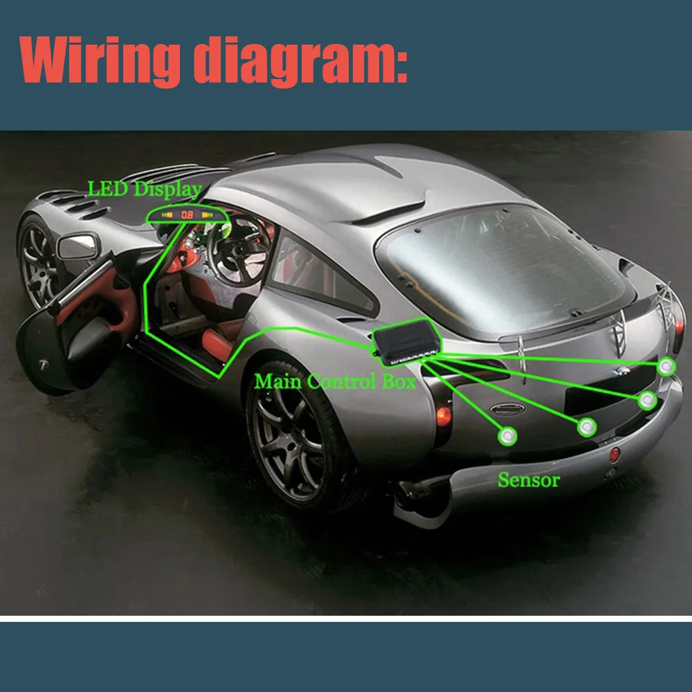 Zestaw czujników parkowania LED MAOZUA, 4 czujniki, wyświetlacz z podświetleniem 22 mm, system monitorowania radaru cofania