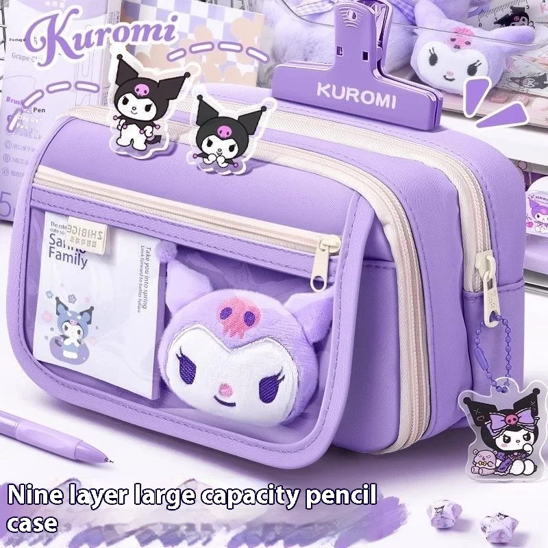 Kuromi Transparent Pencil Case High-Capacity Purple; Multi-Function Primary And Secondary School Students Stationery Pencil Case