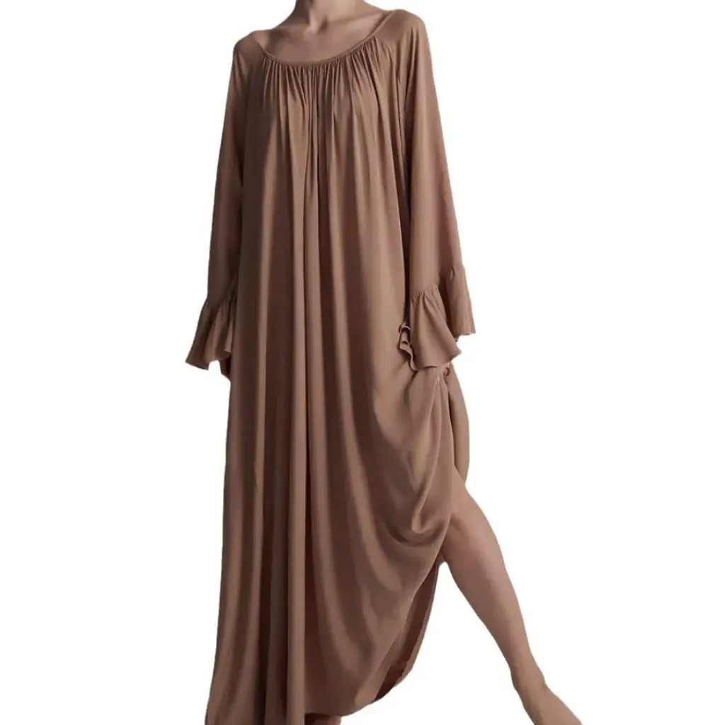 Vestido feminino estilo preguiçoso cor sólida vestido solto elegante vestido maxi casual para todas as estações