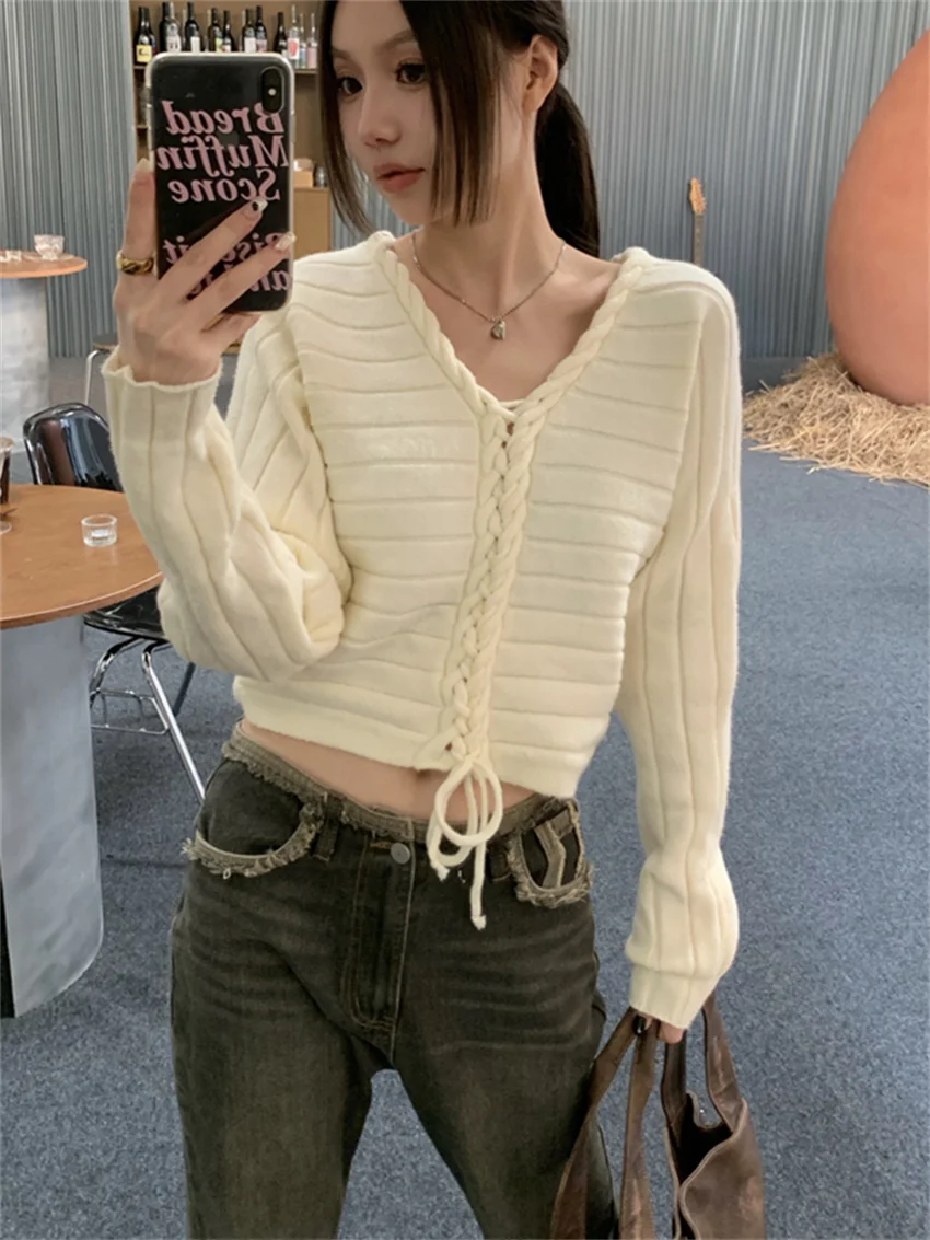 Alien Kitty 2024 S-M Women V-Neck Daily High Waist Sweaters OL New Slim Autumn Office Lady Knitted Chic V-Neck Gentle Pullovers