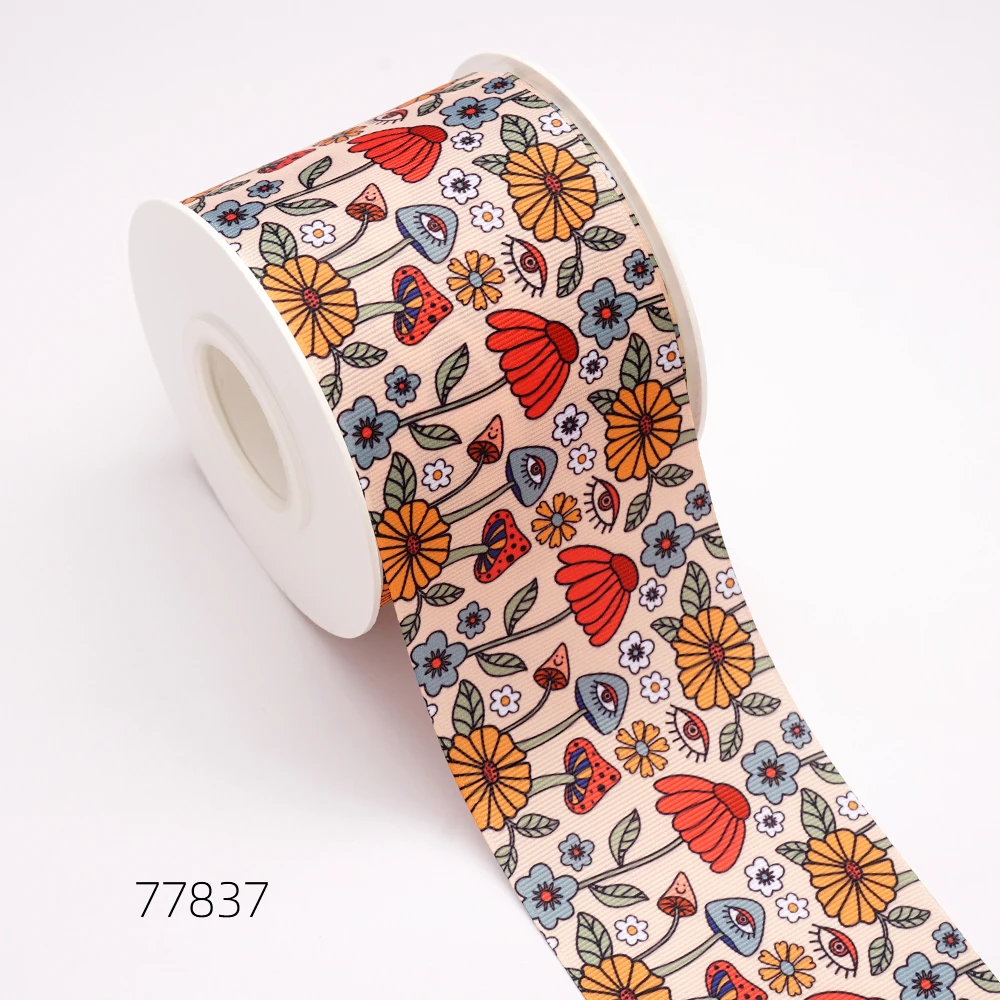 Nastri di raso di Grosgrain stampati a fiori da 5 yarde per fiocchi forniture di imballaggio per decorazioni artigianali fai da te. 77837