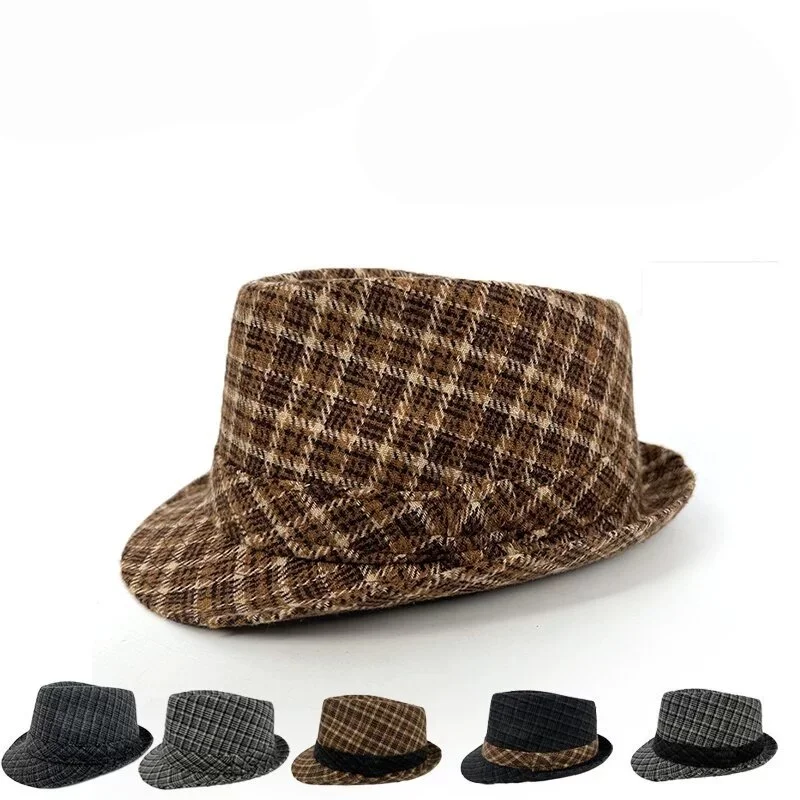 Vintage Checkered Jazz Cap: Fall/Winter Wide-Brimmed Conical Top Hat with an Artistic Vibe—Women's Everyday Retro Style Hat