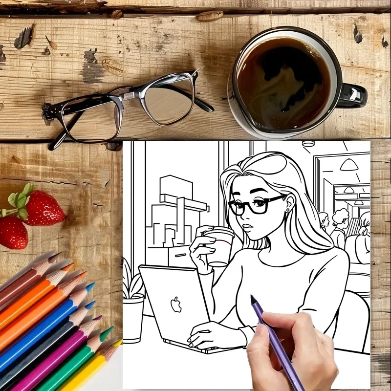 大人のための女の子の人生塗り絵 |   28ページの塗り絵、クリスマスや感謝祭のための画材