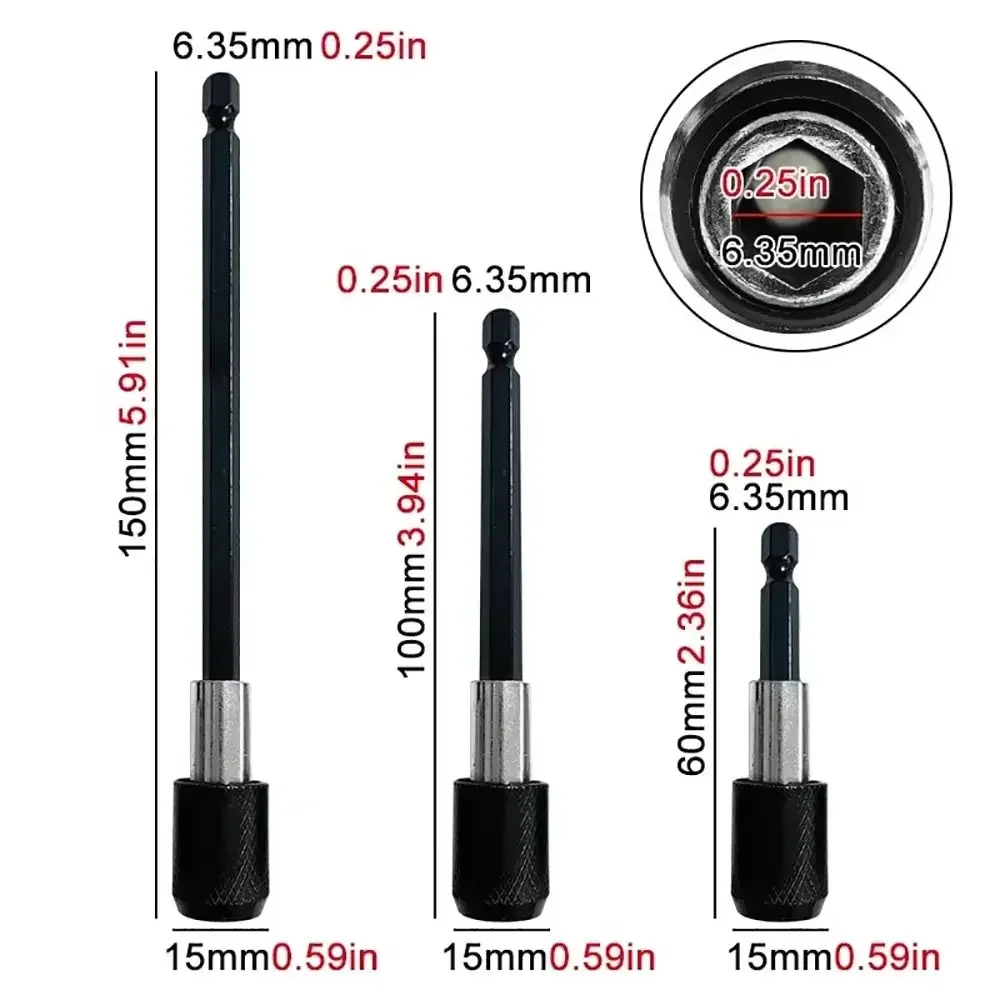 3Pcs/Set Self-locking Screw Bit Extension Rod Quick Transfer 60-150mm Hexagonal Screwdriver Extension Rod Long Handle