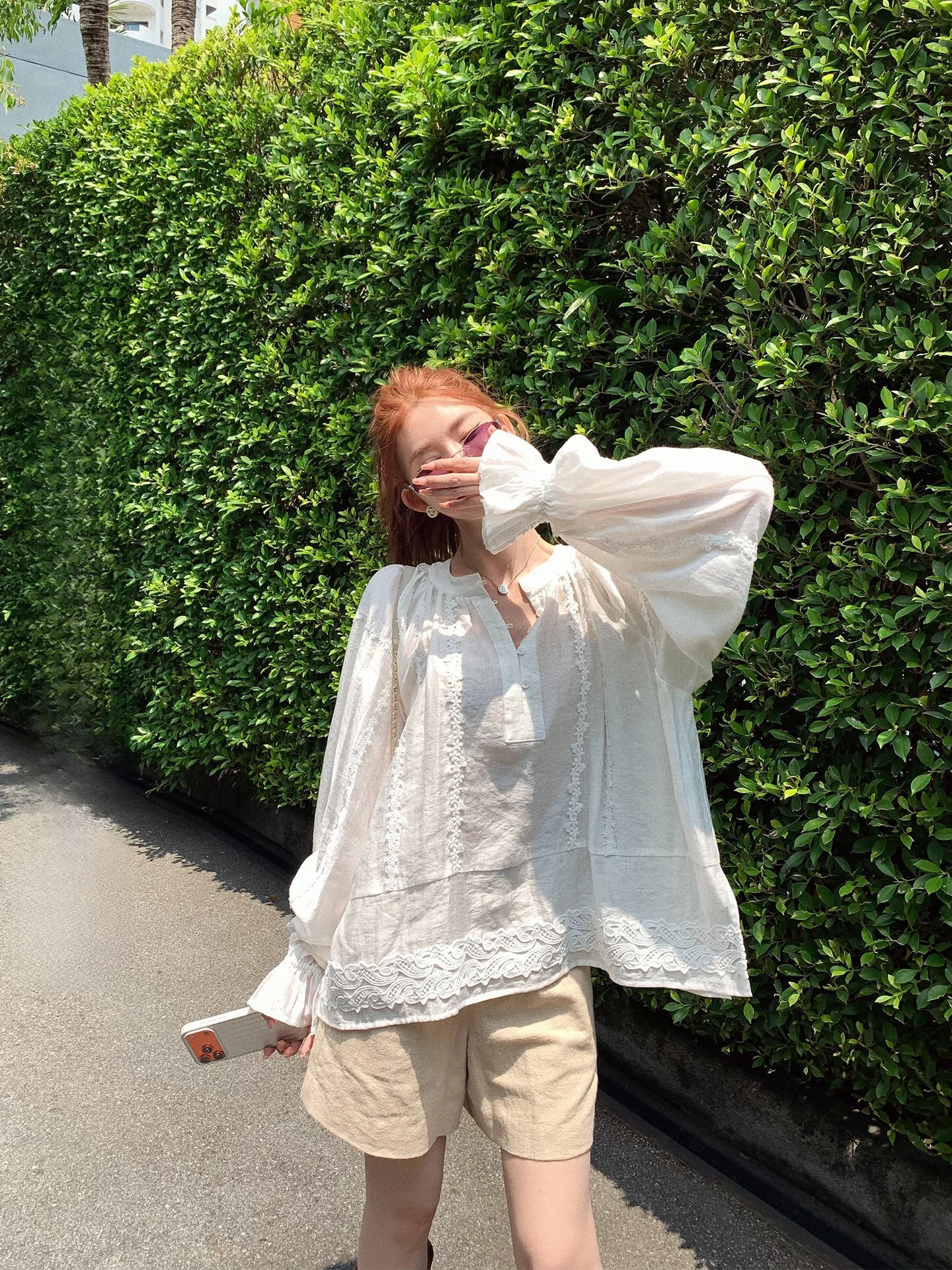 

High Quality Embroidered New Chinese Style Lantern Sleeve Shirt by LILILIWJ Summer 2026 Loose Fit V-Neck Long Sleeve Women's ...