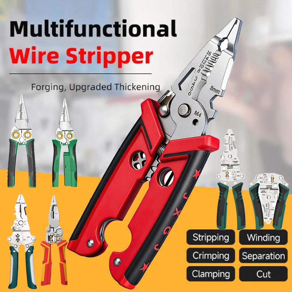 Alicate de descascamento de fio multifuncional de aço inoxidável de grau industrial prático lâmina dupla 18 em 1 alicate eletricista especializado