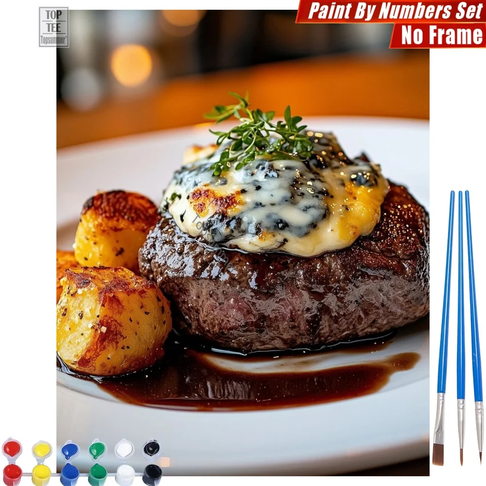 Steak cheese herbs - Digital Oil Paints Kit - gourmet delicious food Living Room Wall Art Thanksgiving Day Gift For Grandma