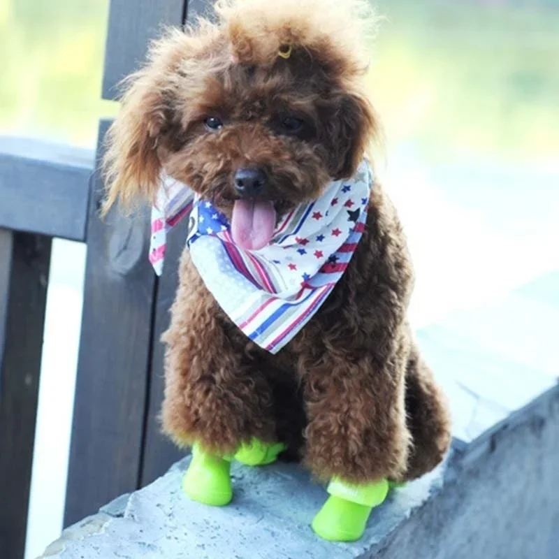 Green and Purple 4pcs/Set Small Pet Dog Rain Shoes Anti Slip Waterproof Puppy Cat Shoe Rubber Boots for Outdoor Footwear Socks