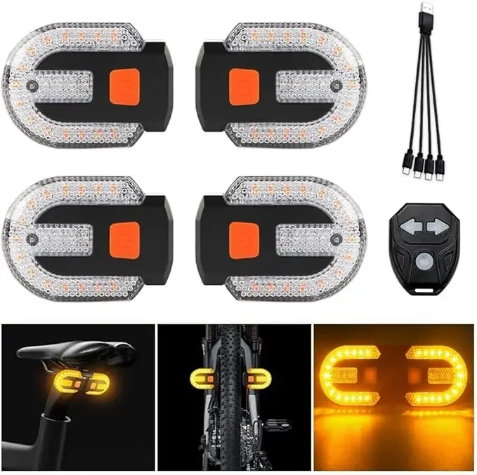 

Bike Turn Signal Rear Light Wireless Remote Control Turn Signal Rechargeable USB Mountain Rear Tail Light