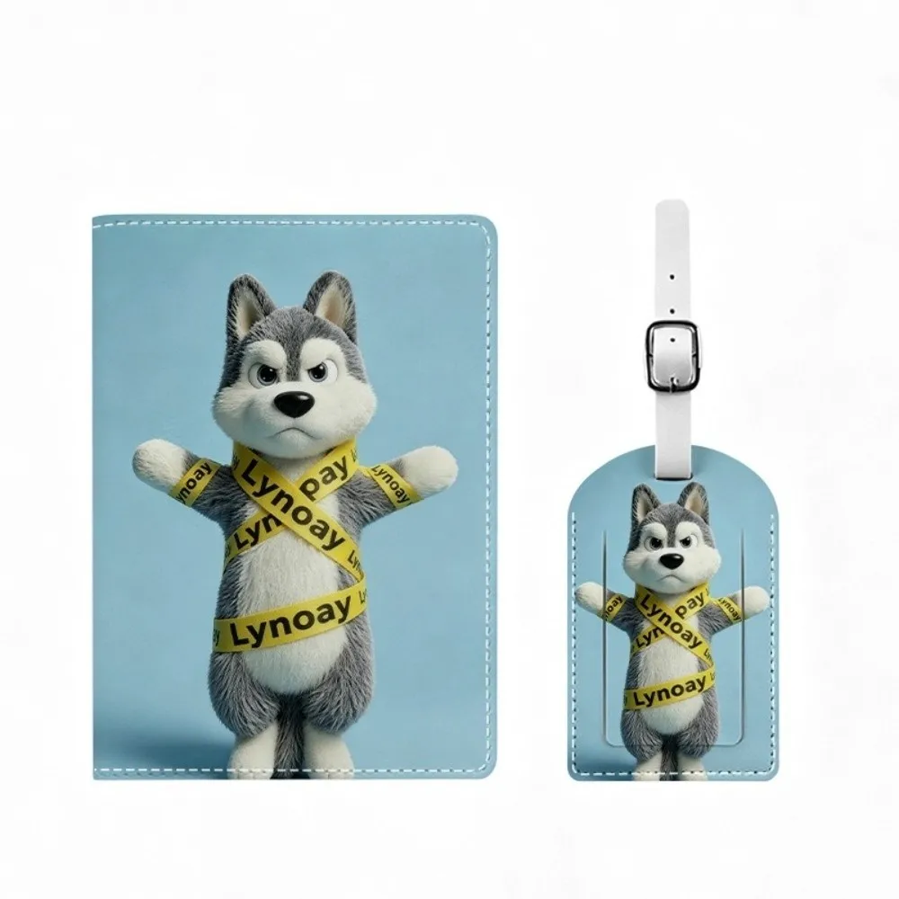 Cartoon PU Leather Passport Bag Passport Tag Set Luggage Tag Portable Card Holder Koala Kitten Pattern Lightweight Coin Pouch