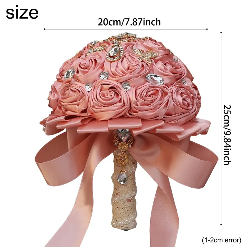 Cross-border Supply, Bridal Rhinestone Satin Rose Bouquet, Wedding Bouquet, Manufacturer Supply W508C