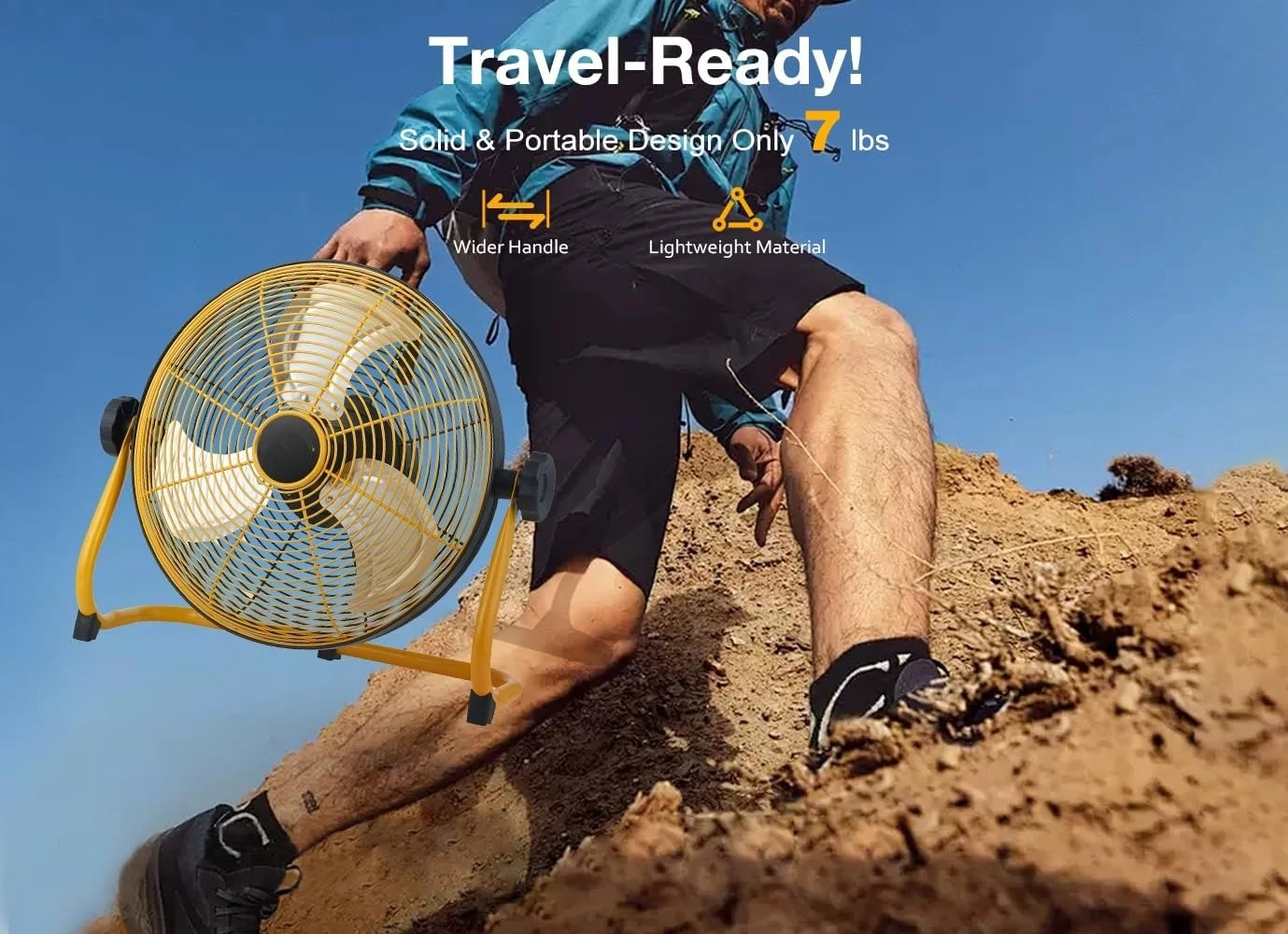 

12" Portable Battery Operated Fan with Metal Blade, 360 Vertical Tilt, 24h Run Time Cordless Fan for Camping