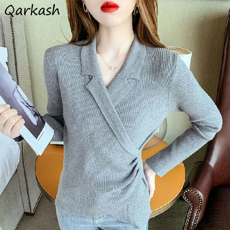 

Pullovers Women Criss-cross Solid Elegant Retro Tender Spring Office Lady Simple All-match Sweaters Soft 5 Colors Popular Femme