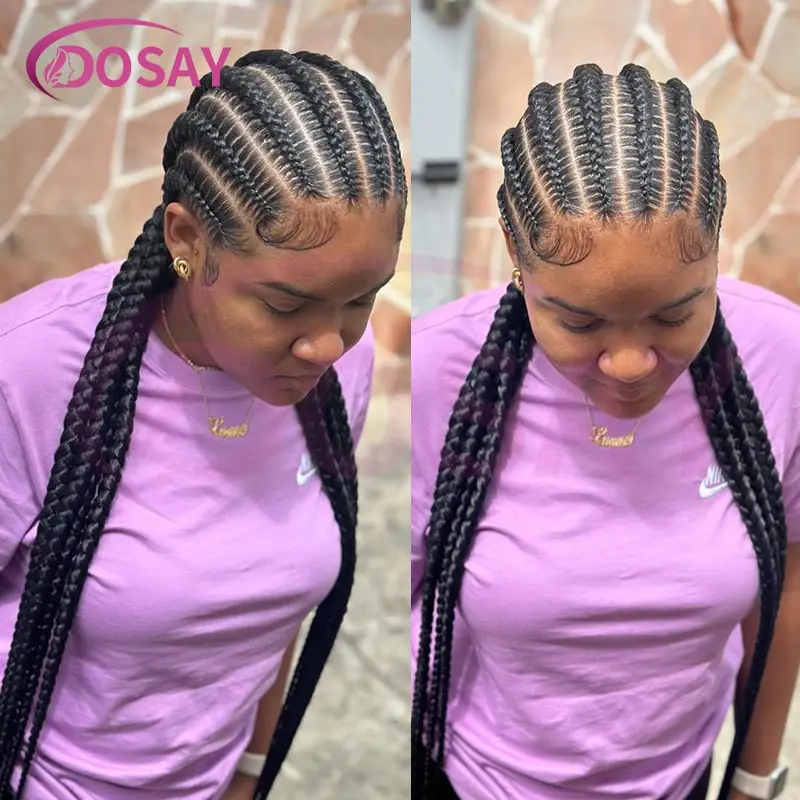 

Полные кружевные парики для чернокожих женщин 36-дюймовые синтетические плетеные парики Jumbo Knotless Box Braid Lace Front Wigs Cornrow Braids Африканские парики