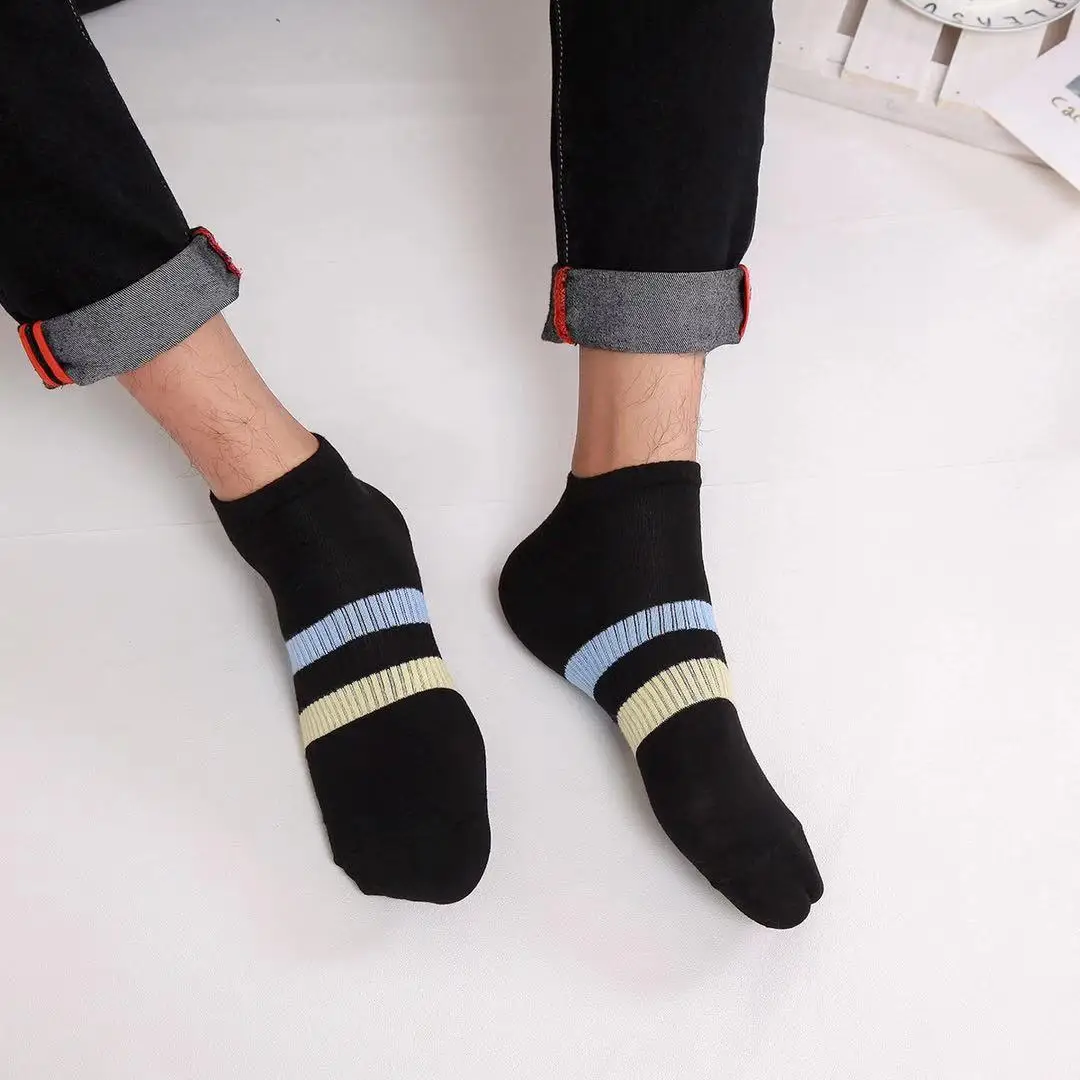 5 Pairs Great Quality 100% Cotton Business Men Blue Navy Stripe Short Socks Spring Summer Male Adult Casual Sports Fashion Sox