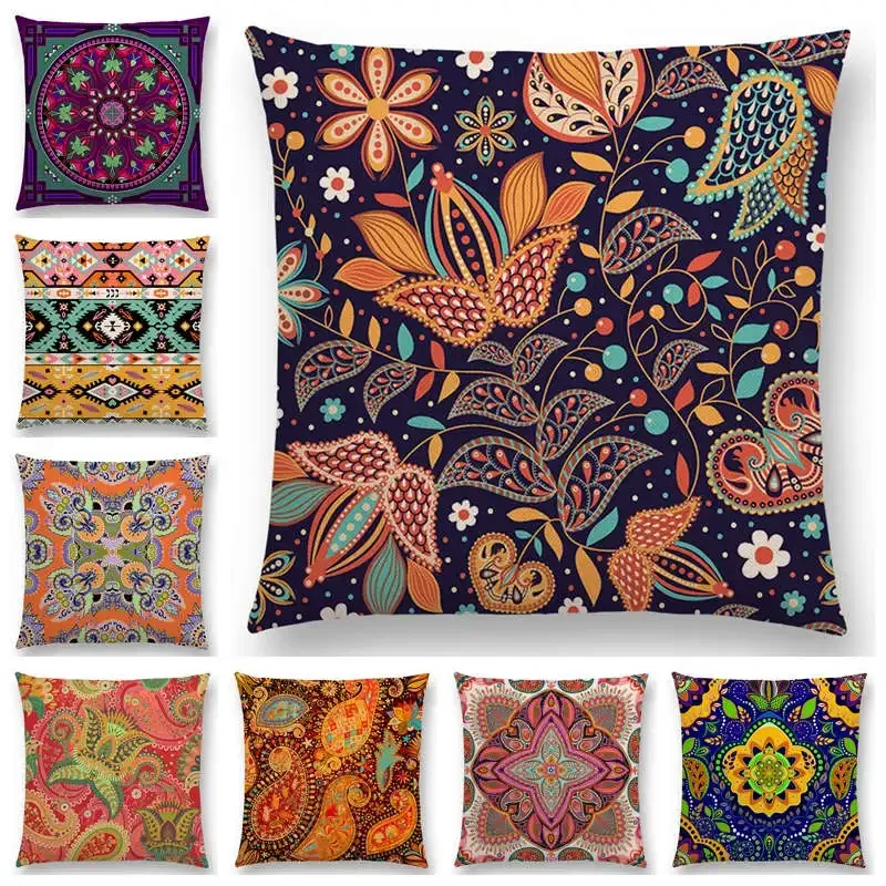 Newest Boho Paisley Oriental Floral Pattern Navajo Geometric Prints Fantasy Petal Cushion Cover Sofa Throw Pillowcase