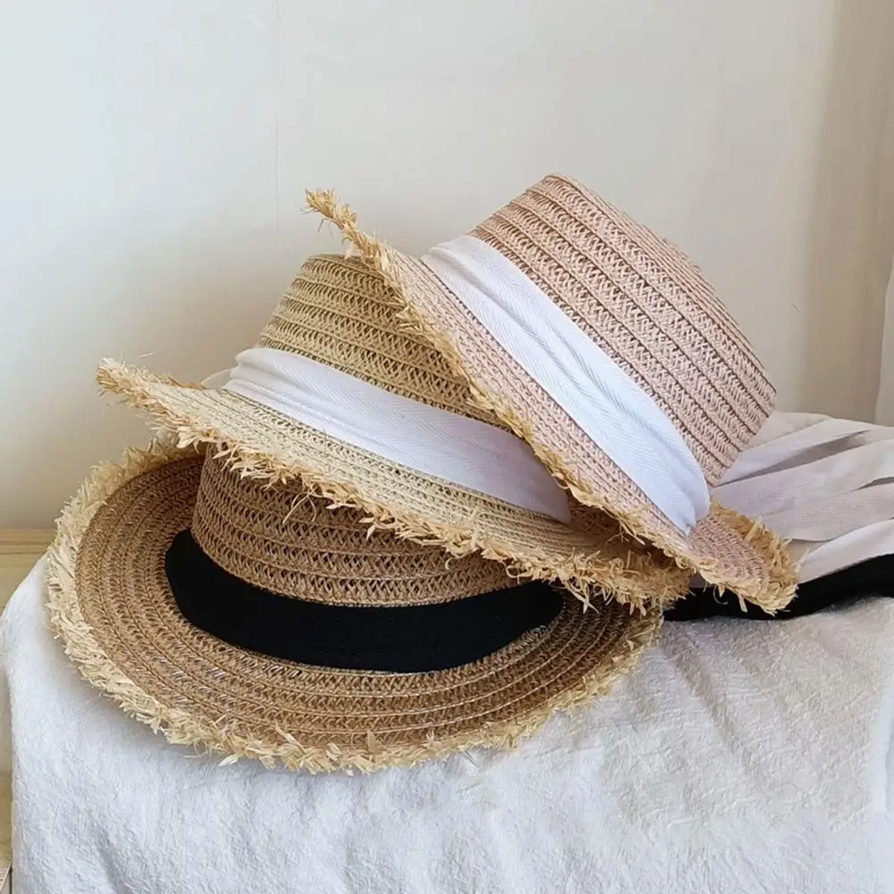 Lady Straw Hat Sun Protection Manual Braided Women Fisherman Hat Summer Vacation Cap