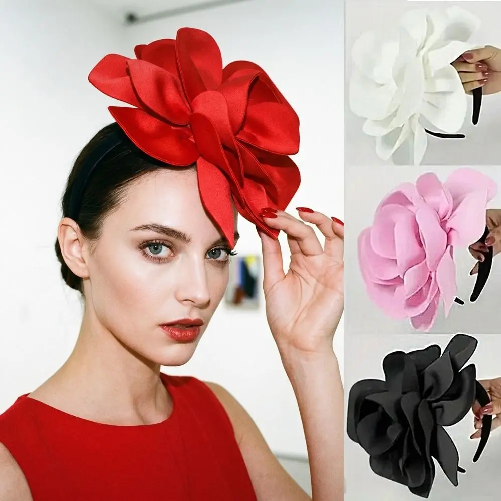 

Exquisite Large Rose Flower Headband Elegant Top Hat Oversized Flower Headpiece Hair Hoop Sweet Vintage Fascinator Hat Wedding