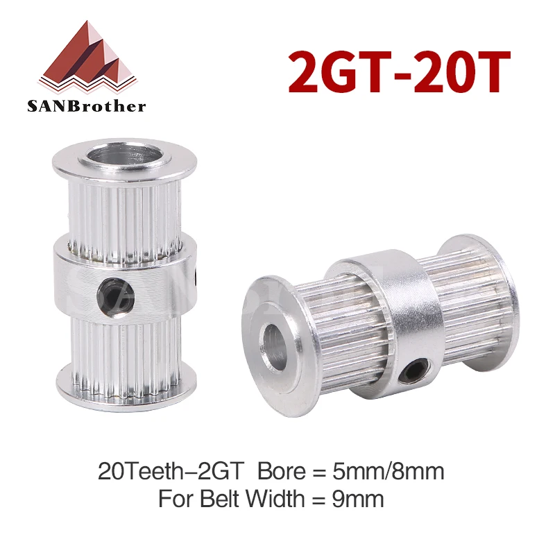 GT2 Pulley type double head 2GT 20 teeth 9mm width bore 5mm & 8mm Timing Pulley for GT2 Timing belt 3D printer part gear