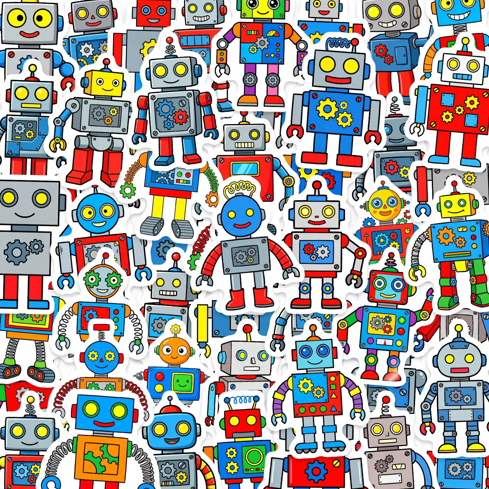 

50/100Pcs Colorful Cartoon Robot Stickers Eco-Friendly Waterproof for Phone Stationery Box Storage Box Drawer Helmet Skate Decal