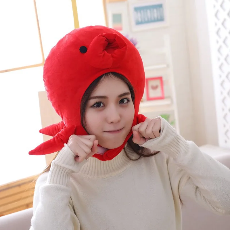 Red Octopus Hood Hat Plush Cartoon Cover Photo Portrait Props Performance Accessory