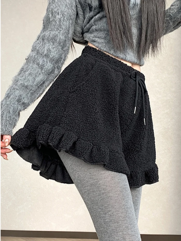 SMTHMA 2025 شتاء جديد مشعر أسفل موجة حافة السراويل غير رسمية للنساء نحيل الأحذية Lambhair واسعة الساق السراويل #5