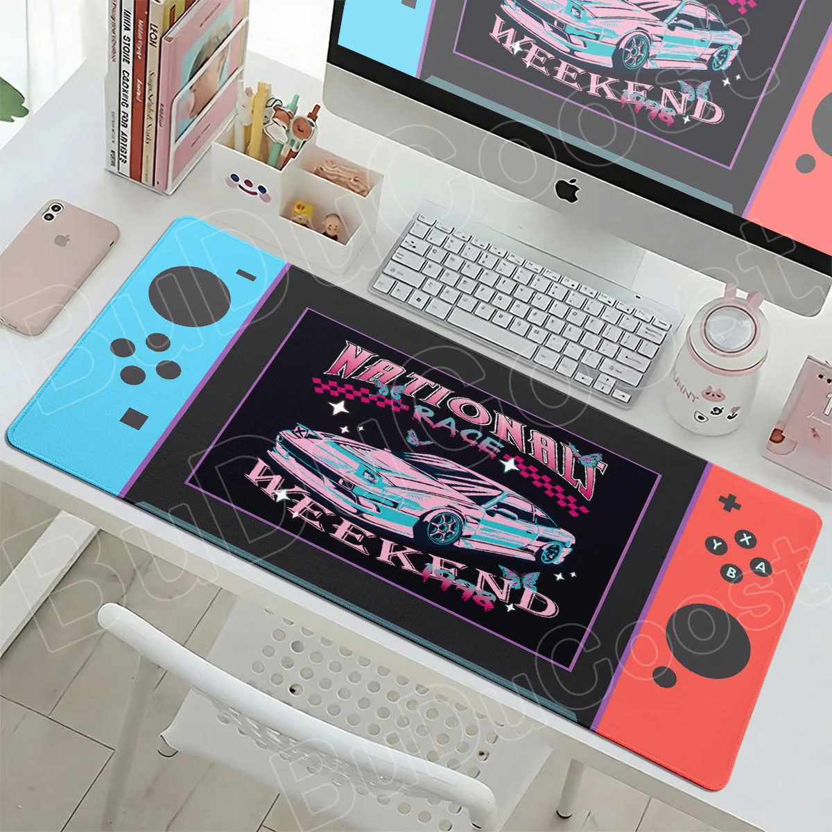 Pink Pixel Cloud Switch Mousepad Kawaii Gaming Keyboard Deskmat Computer Office Extend Mat 400x900mm Gamer Carpet With Lock Edge